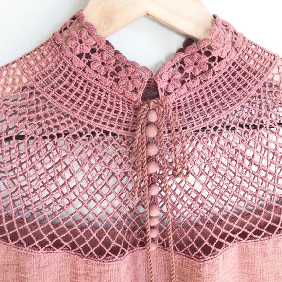 Free People On The Island Lace Crochet Floral Boho Oversized Long Sleeve Shirt - Picture 8 of 12